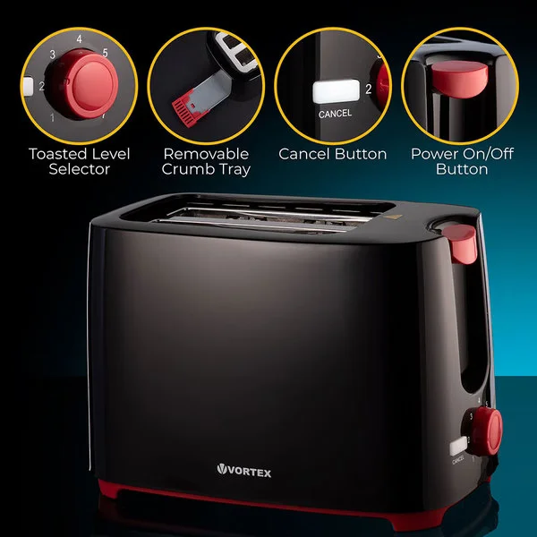 Prajitor de paine VORTEX VO4008 700 W 2 felii, Negru [2]