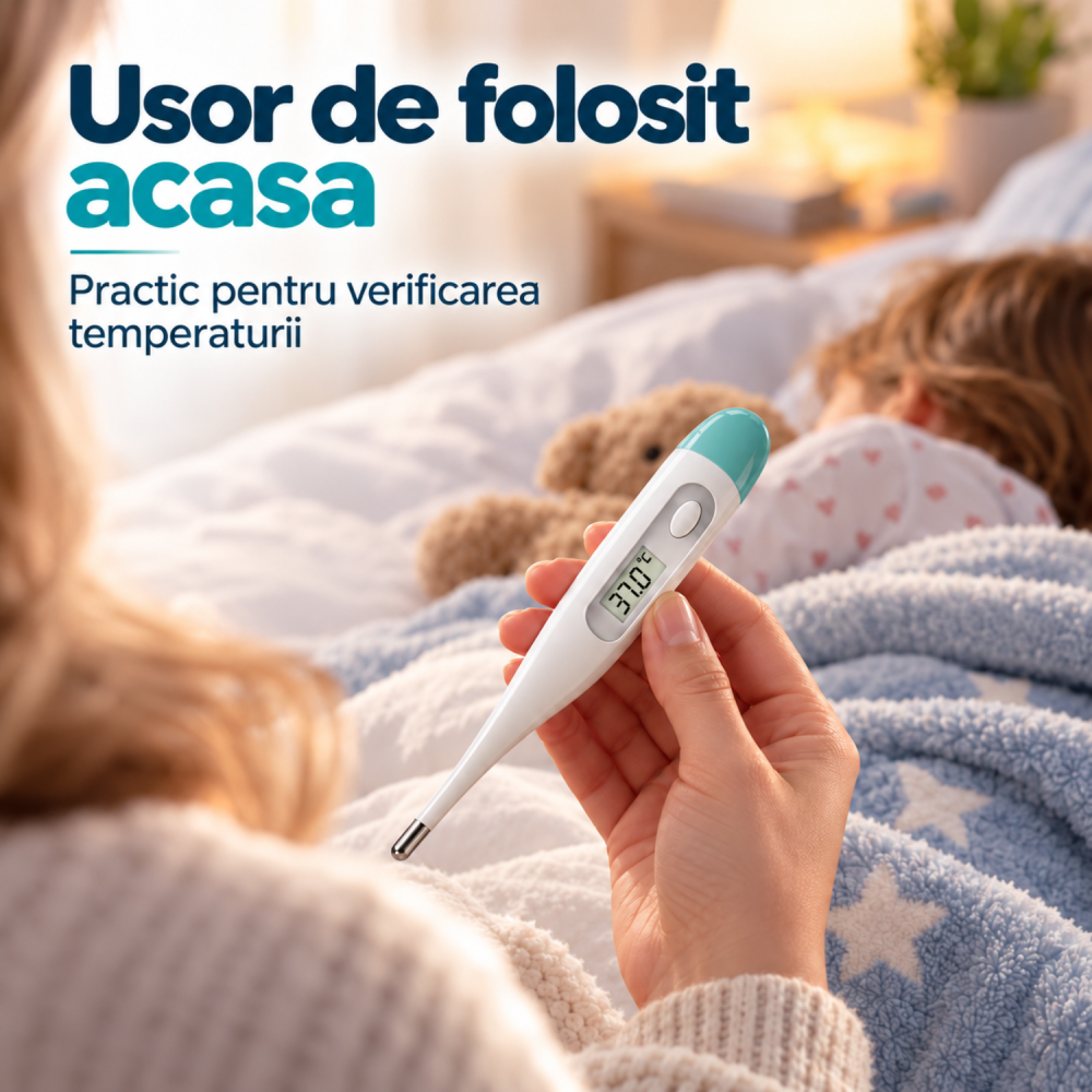 Termometru digital medical Sanitas SFT 01/1 pentru copii si adulti, ecran LCD, fara mercur, alb turcoaz [3]