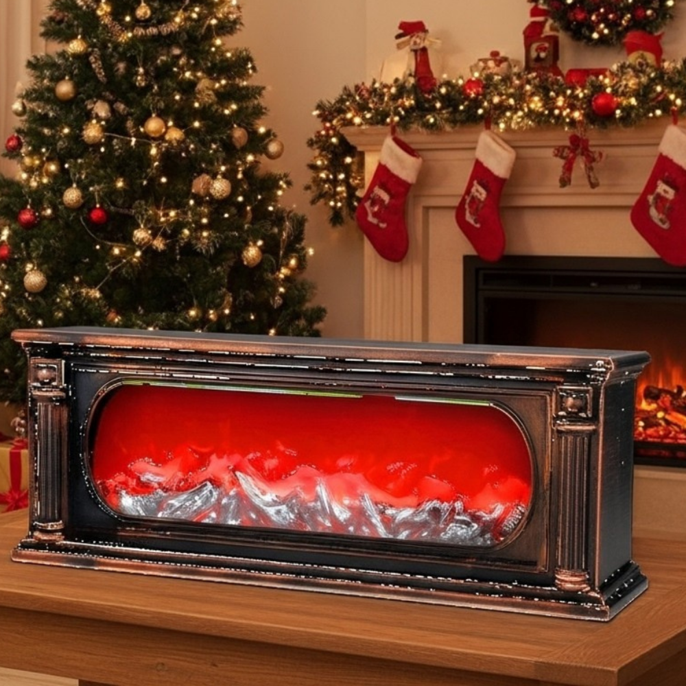 Șemineu decorativ LED vintage cu efect de flacără, 62 cm, negru cupru [2]