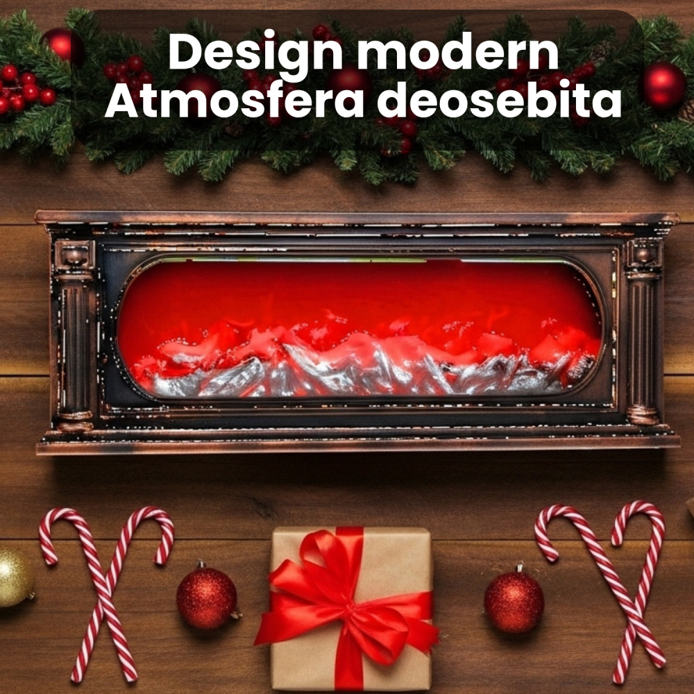 Șemineu decorativ LED vintage cu efect de flacără, 62 cm, negru cupru [3]