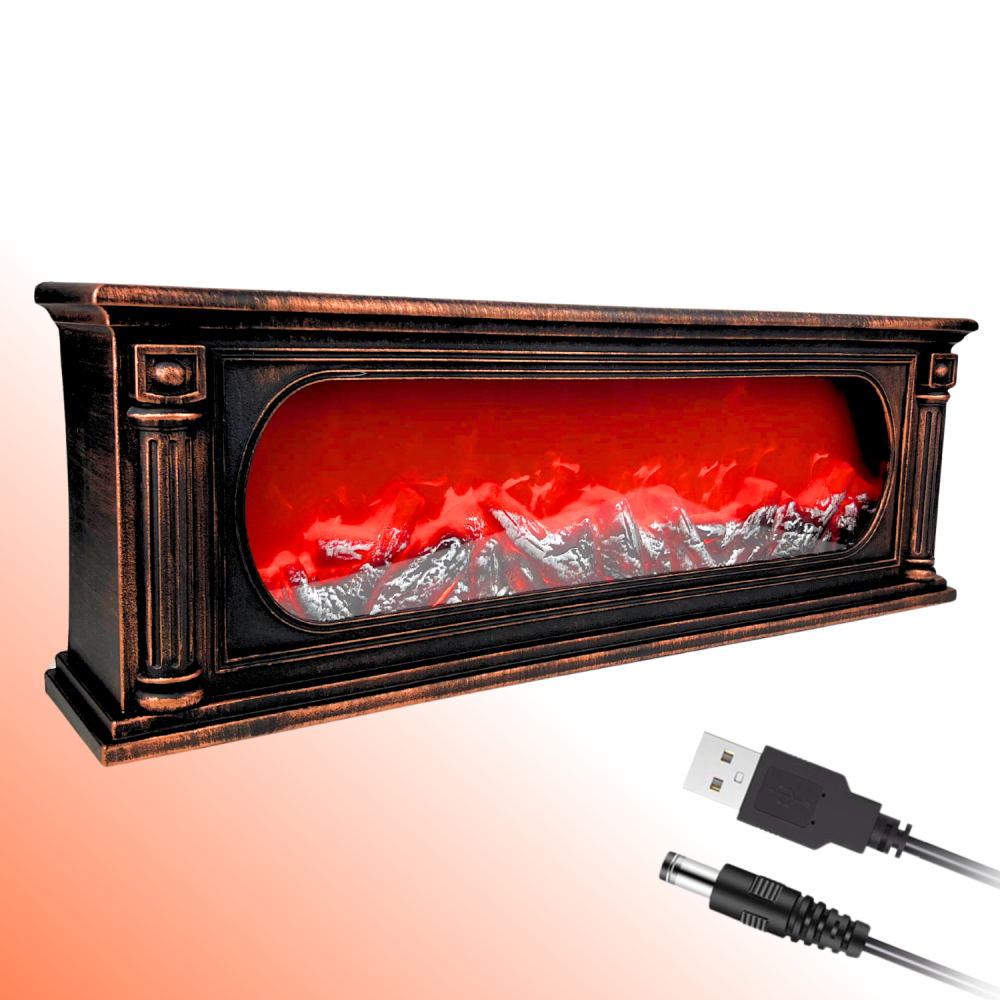 Șemineu decorativ LED vintage cu efect de flacără, 62 cm, negru cupru [1]