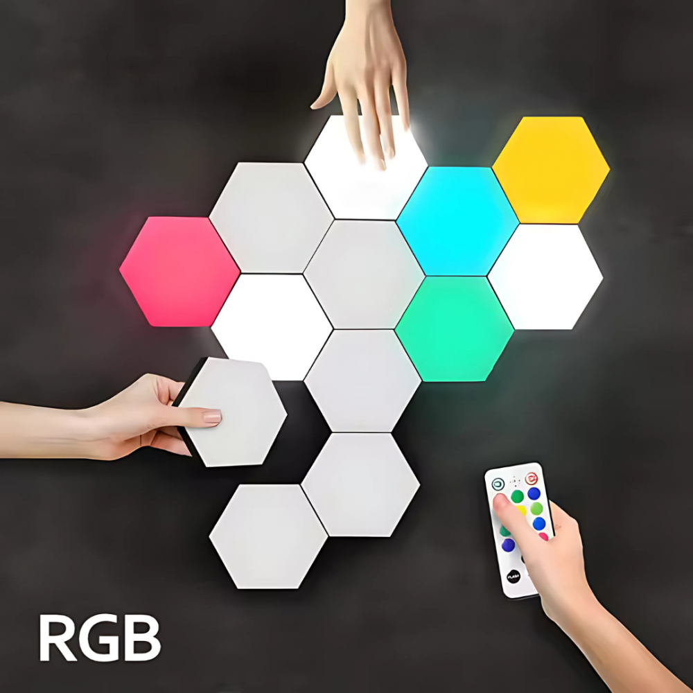 Set 3 lumini RGB hexagonale cu telecomanda, Cu timer [12]