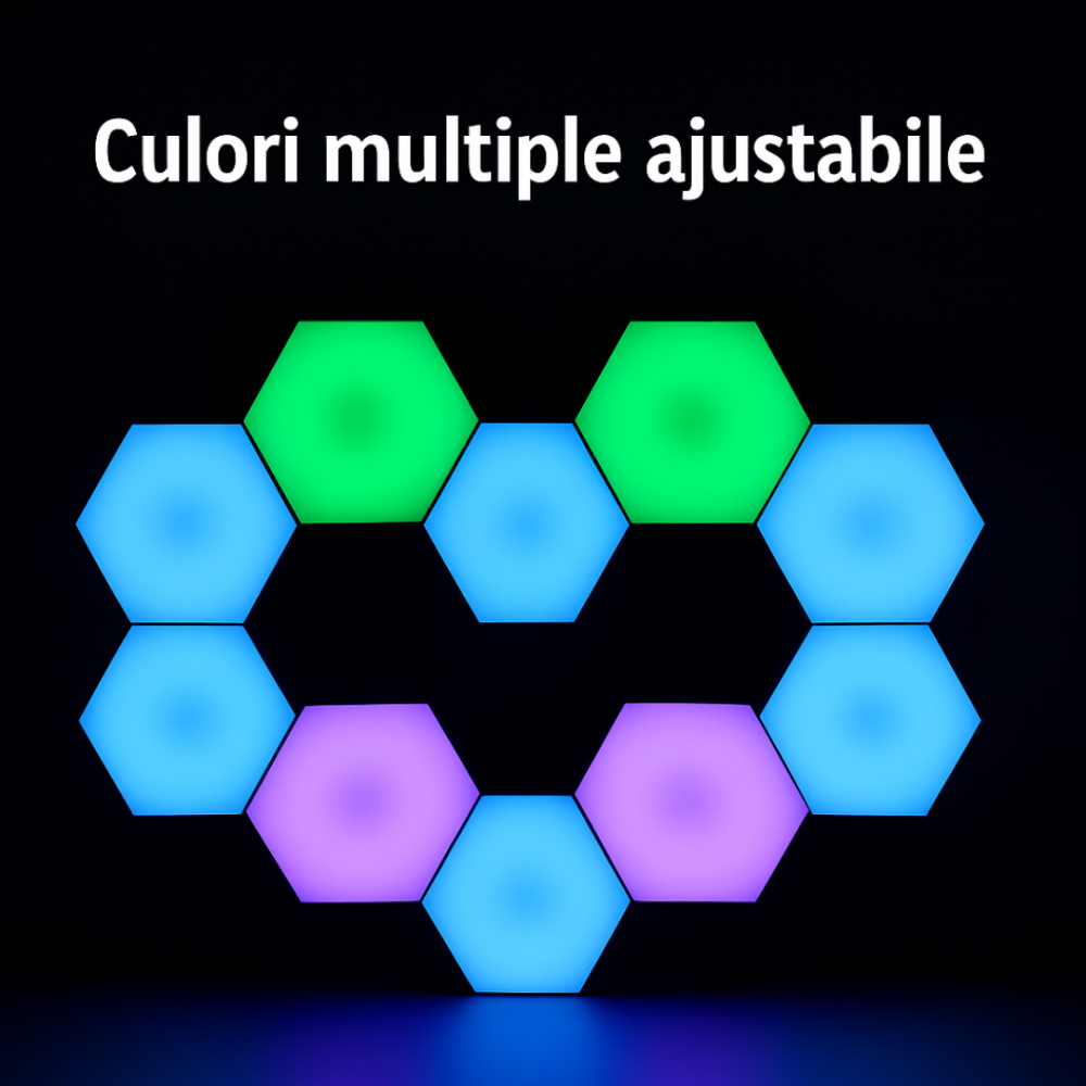 Set 3 lumini RGB hexagonale cu telecomanda, Cu timer [2]