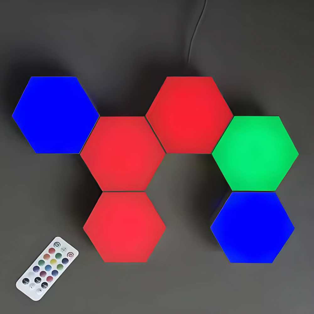 Set 3 lumini RGB hexagonale cu telecomanda, Cu timer [14]