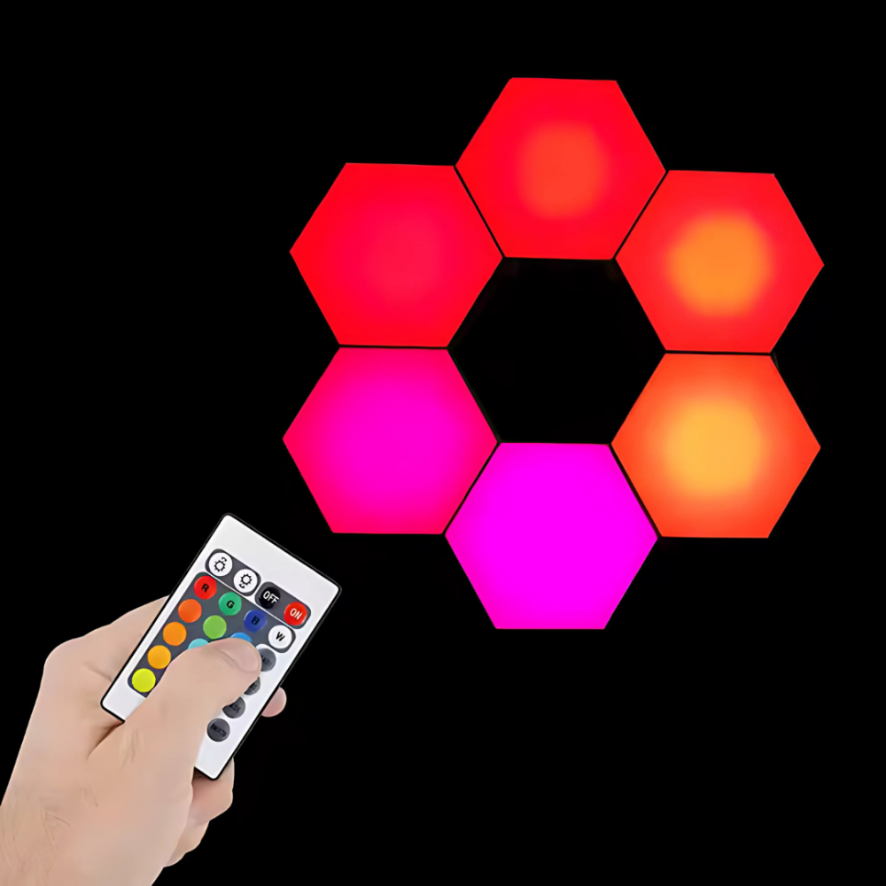 Set 3 lumini RGB hexagonale cu telecomanda, Cu timer [11]