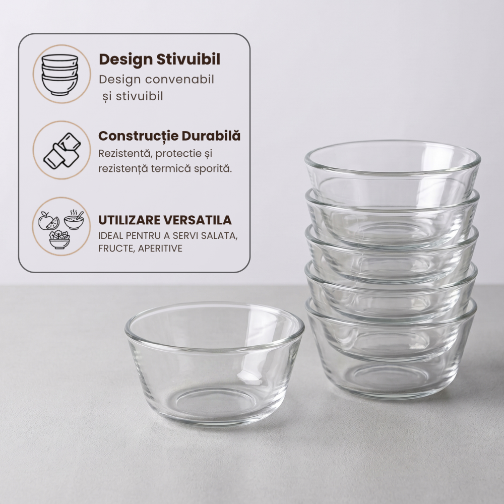 Set 6 boluri din sticlă Delisoga, boluri transparente pentru salate, cereale, iaurt, fructe, deserturi și înghețată, castroane din sticlă pentru micul dejun și porții individuale, 6 bucăți [4]