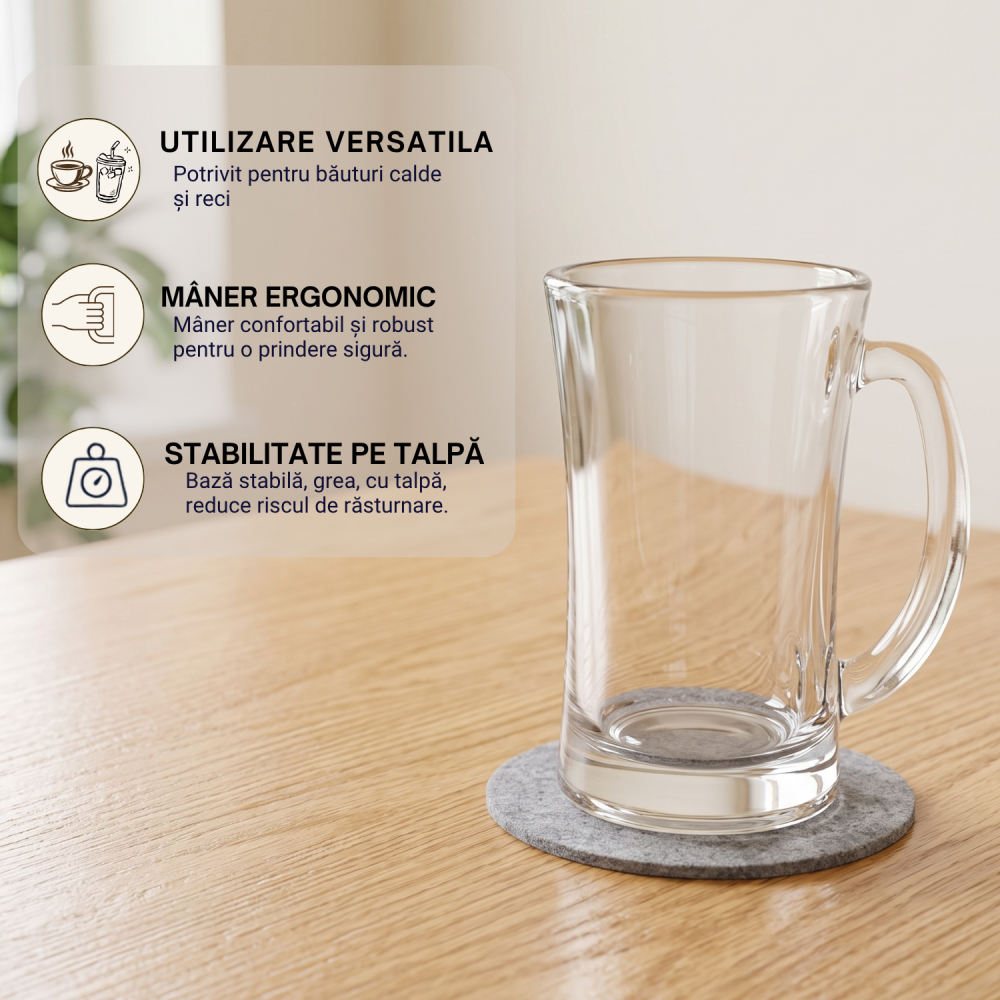 Set 6 căni din sticlă pentru suc 320 ml Delisoga, căni înalte transparente cu mâner pentru suc, fresh, limonadă, smoothie, apă și ceai rece, set căni din sticlă pentru masă și terasă, 6 bucăți [4]