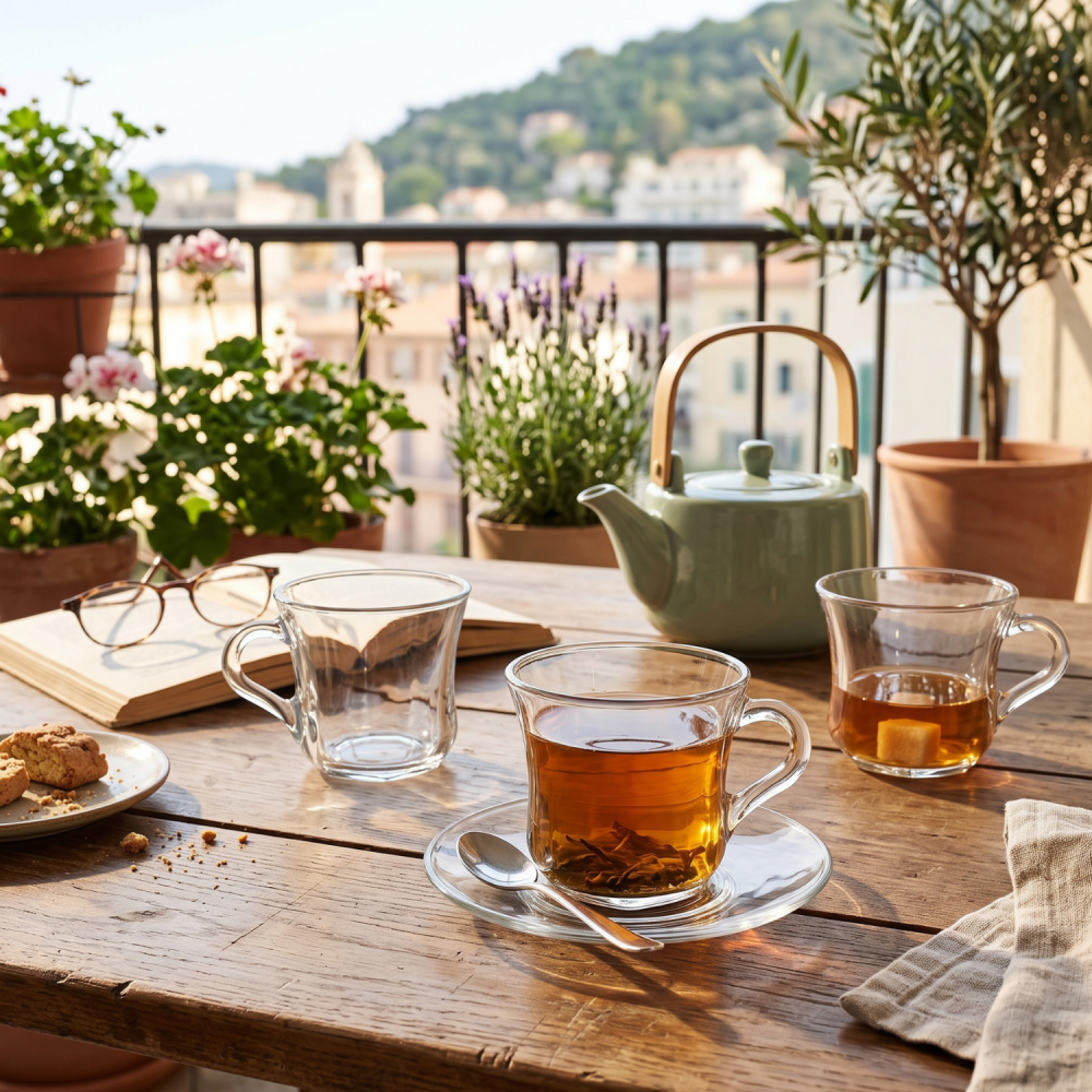 Set 6 căni din sticlă Delisoga, căni transparente cu mâner și formă rotunjită, pentru ceai, cafea, lapte, cappuccino și ciocolată caldă, set căni din sticlă pentru casă și birou, 6 bucăți [2]