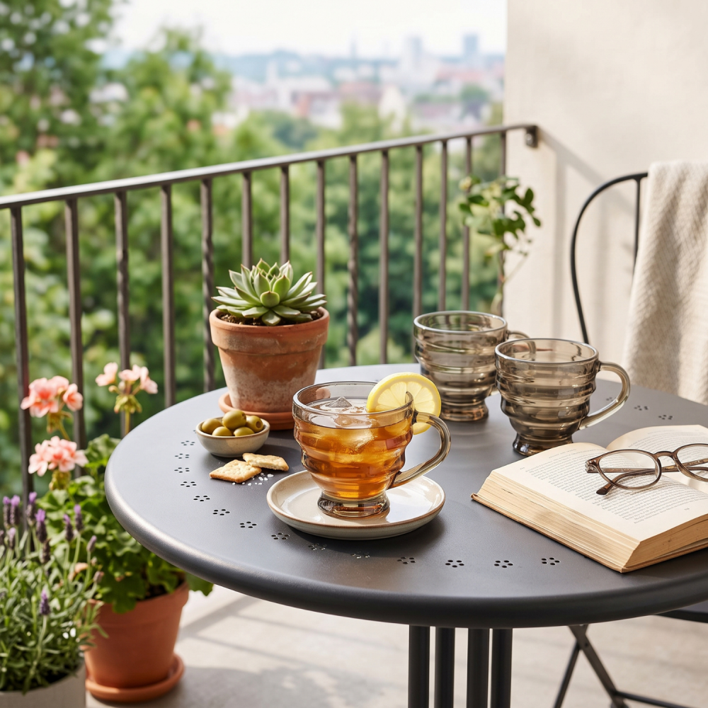 Set 6 căni din sticlă ambrată Delisoga, căni cu mâner și relief orizontal, culoare chihlimbar, pentru ceai, cafea, lapte și ciocolată caldă, set căni sticlă colorată, aspect retro, 6 bucăți [2]