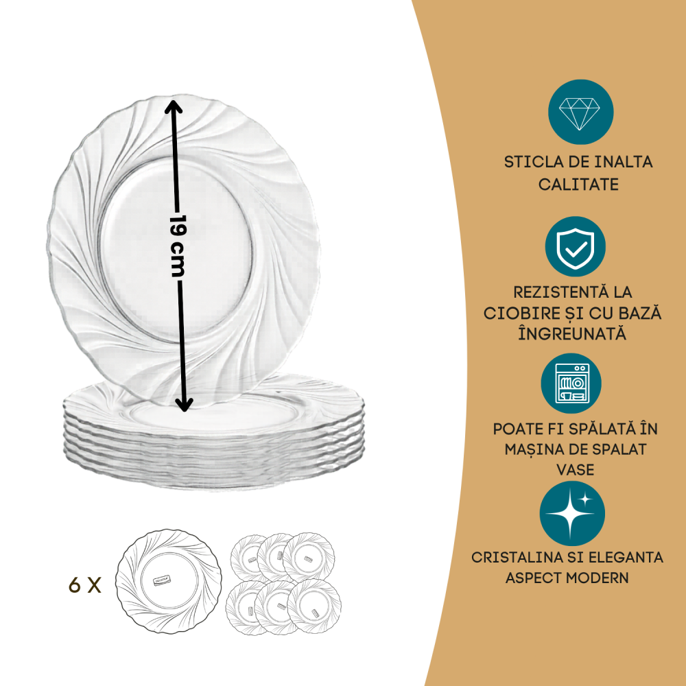 Set 6 farfurii din sticlă Delisoga, farfurii transparente cu margine ondulată în relief, pentru desert, prăjituri, tort, fructe și aperitive, farfurii de servire pentru masa festivă, 6 bucăți [5]