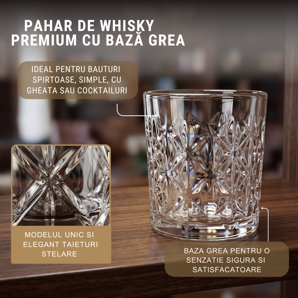 Set 6 pahare din sticlă 340 ml Delisoga, pahare tumbler cu model geometric în relief, pentru apă, suc, cocktailuri, whisky și băuturi cu gheață, pahare transparente pentru bar și masă, 6 bucăți [4]