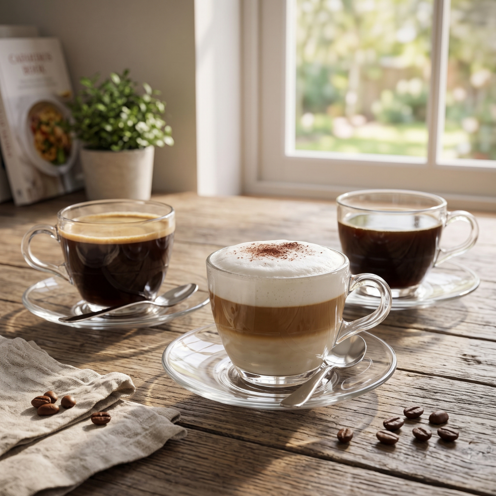 Set căni din sticlă cu farfurioare 190 ml Delisoga, căni transparente cu mâner pentru cafea, cappuccino, ceai și ciocolată caldă, set de servire cafea din sticlă, căni cu farfurii pentru musafiri [2]