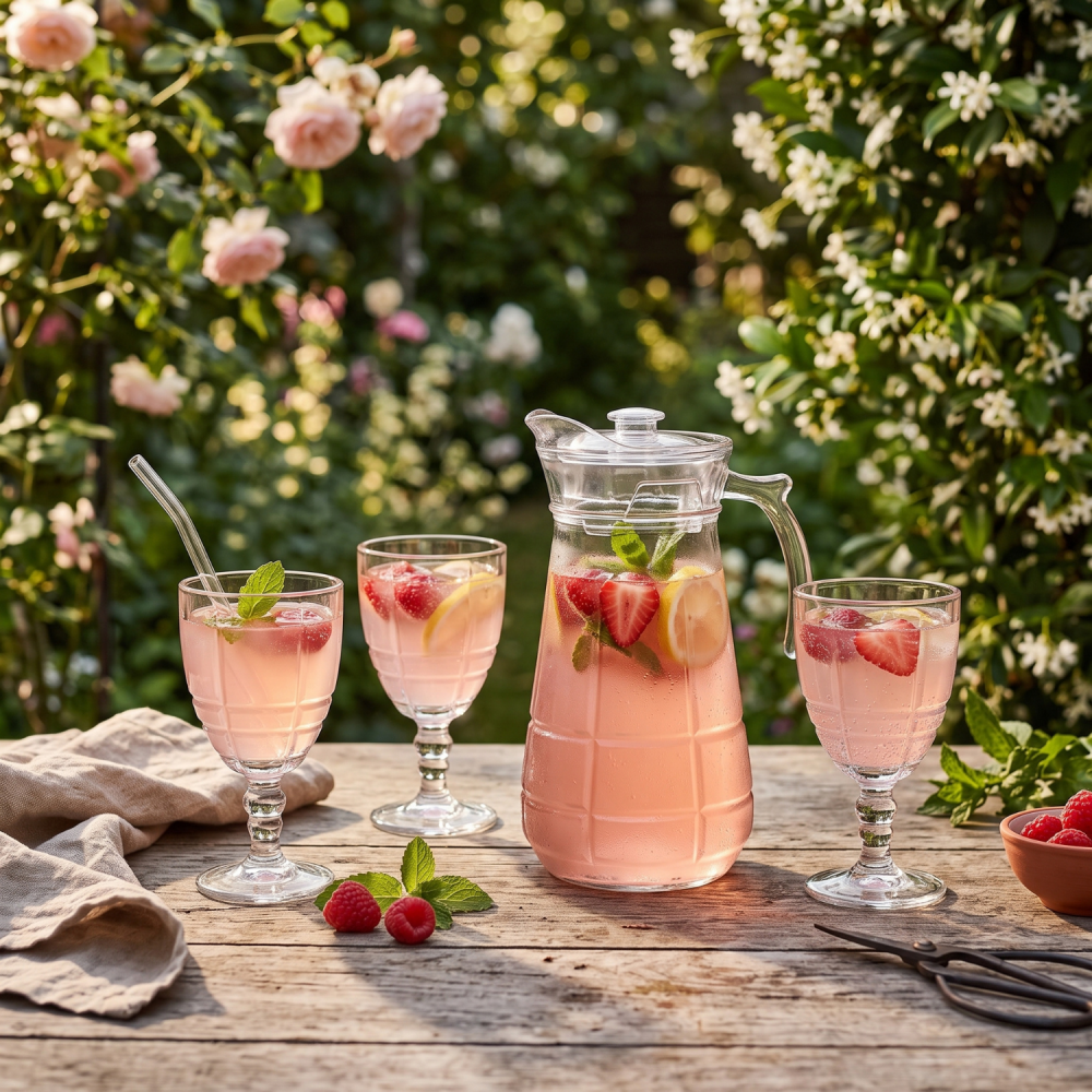 Set carafă înaltă cu capac 1,7 L și 6 pahare cu picior, sticlă transparentă Delisoga, carafă cu mâner, model caroiaj în relief, set 7 piese pentru apă, suc, limonadă și vin, masă festivă [2]