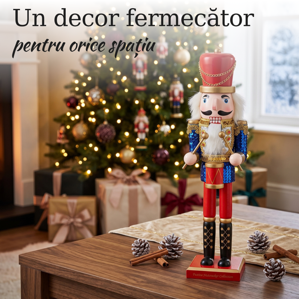 Spărgător de nuci decorativ Crăciun Nutcracker, soldat roșu albastru auriu, 38 cm [3]