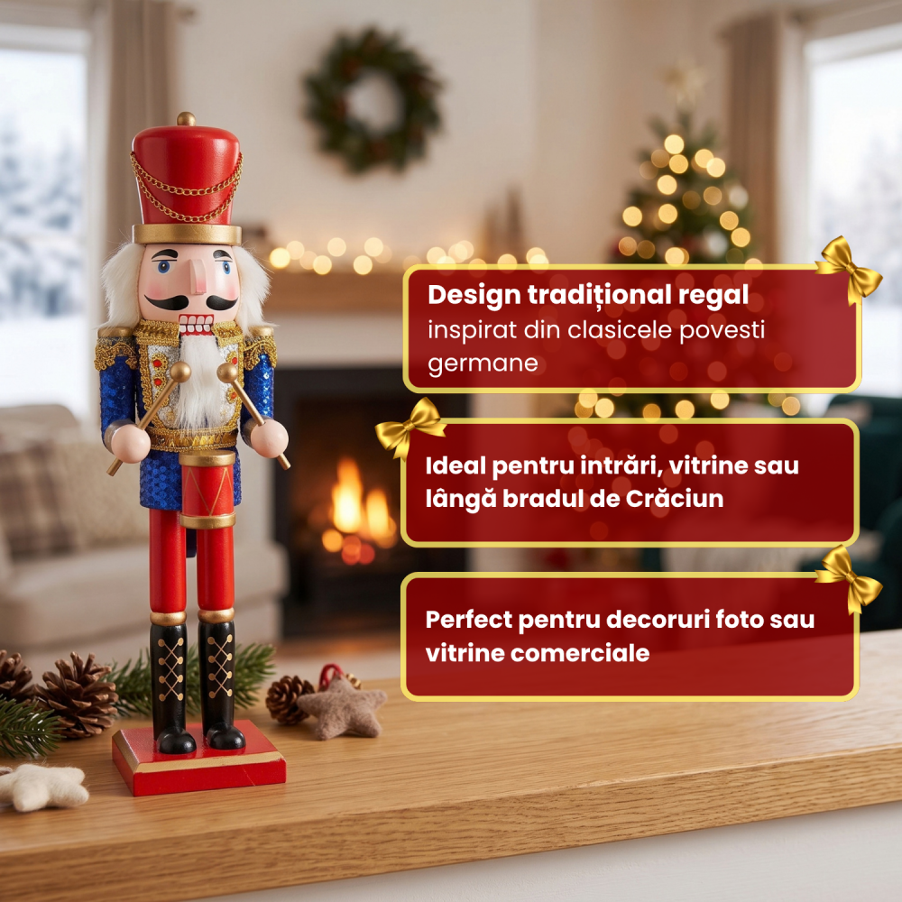 Spărgător de nuci decorativ Crăciun Nutcracker, soldat roșu albastru auriu, 38 cm [4]