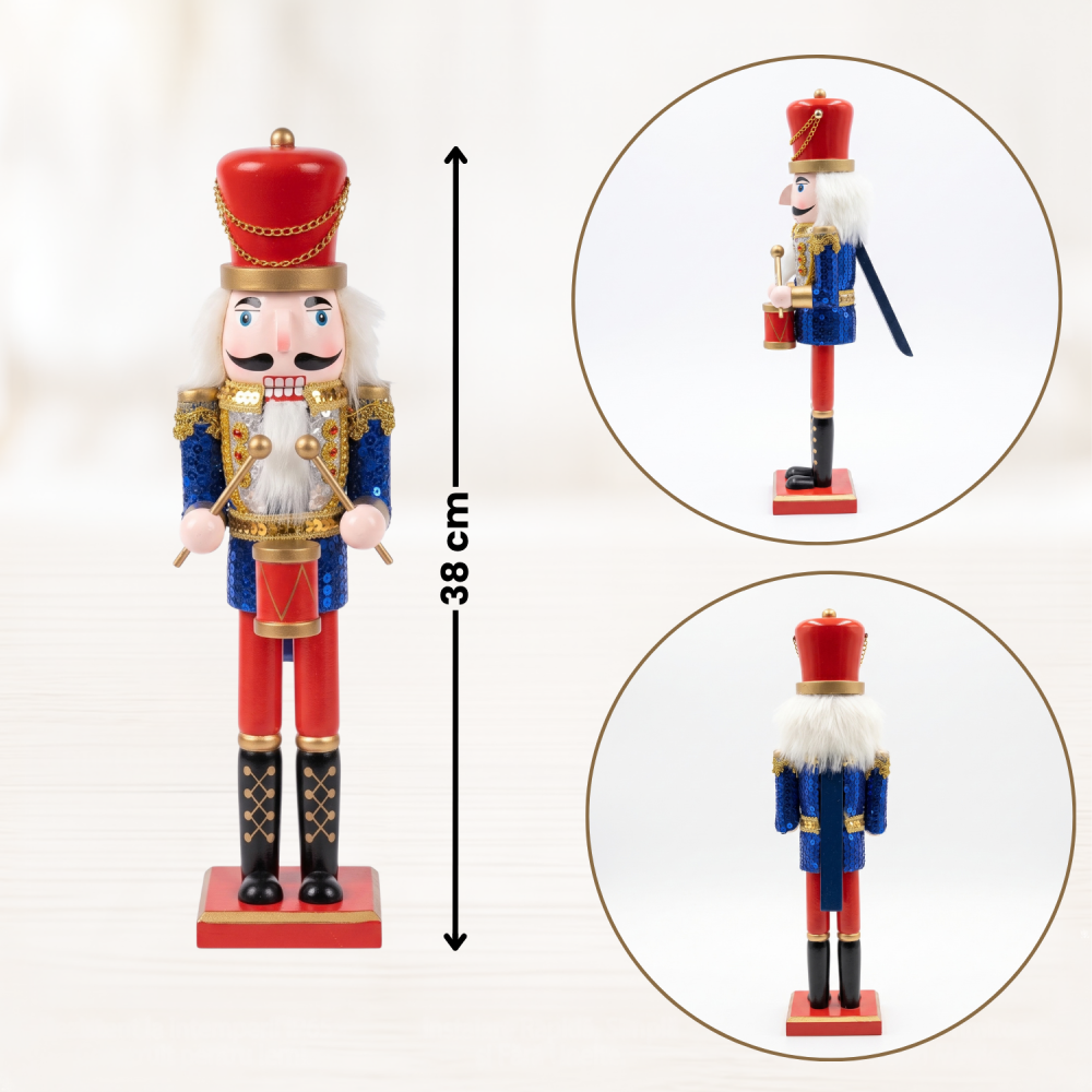 Spărgător de nuci decorativ Crăciun Nutcracker, soldat roșu albastru auriu, 38 cm [5]