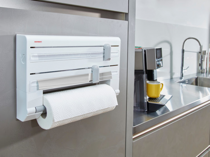 Suport role Parat Leifheit, 34.5 x 10.45 cm, Se monteaza pe perete, Perfect pentru folie transparenta, folie de aluminiu si harte de bucatarie, Alb [3]