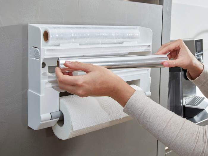 Suport role Parat Leifheit, 34.5 x 10.45 cm, Se monteaza pe perete, Perfect pentru folie transparenta, folie de aluminiu si harte de bucatarie, Alb [4]