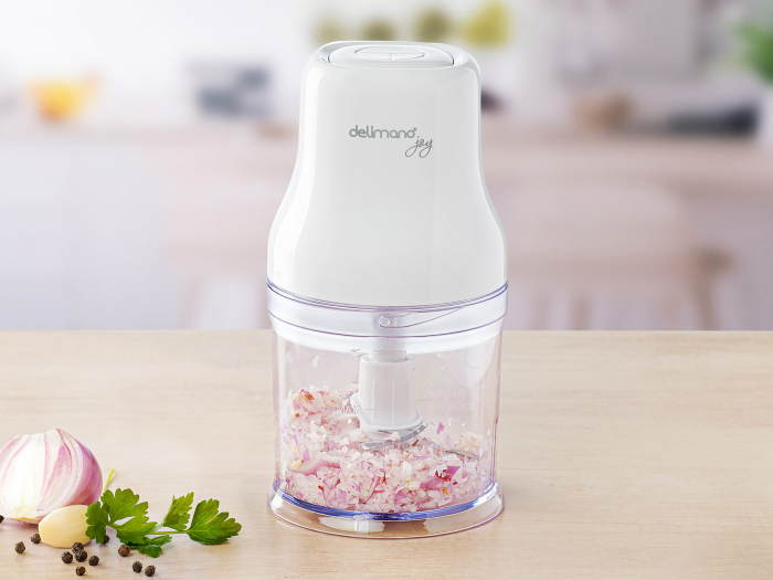 Tocator Delimano Joy Chopper Pro, 200 W, 1 treapta de viteza, 0.6 litri, lame din otel inoxidabil, capacitate de maruntire de 360 ml, bol din plastic, lama cu 2 taisuri + lama cu 4 taisuri + accesoriu [2]