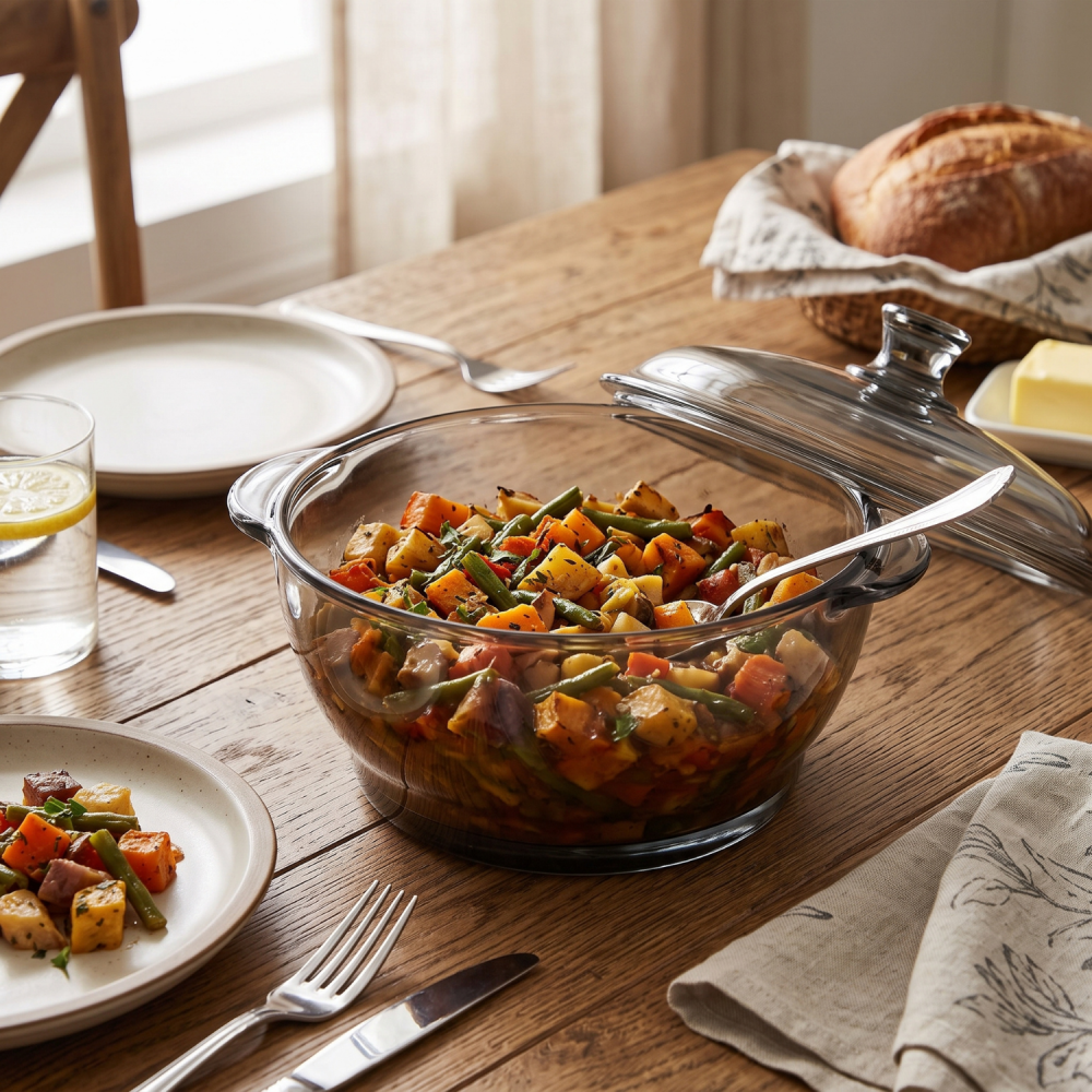 Vas din sticlă fumurie cu capac 1,5 L Delisoga, bol tip oală gri, castron mare cu capac pentru salate, garnituri, deserturi și gustări, vas de servire și păstrare alimente, sticlă fumurie [2]