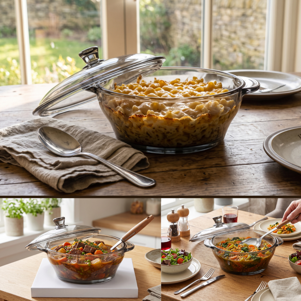 Vas din sticlă fumurie cu capac 750 ml Delisoga, bol tip oală gri cu mânere, castron cu capac pentru salate, sosuri, garnituri, deserturi și gustări, vas de servire și păstrare alimente [2]