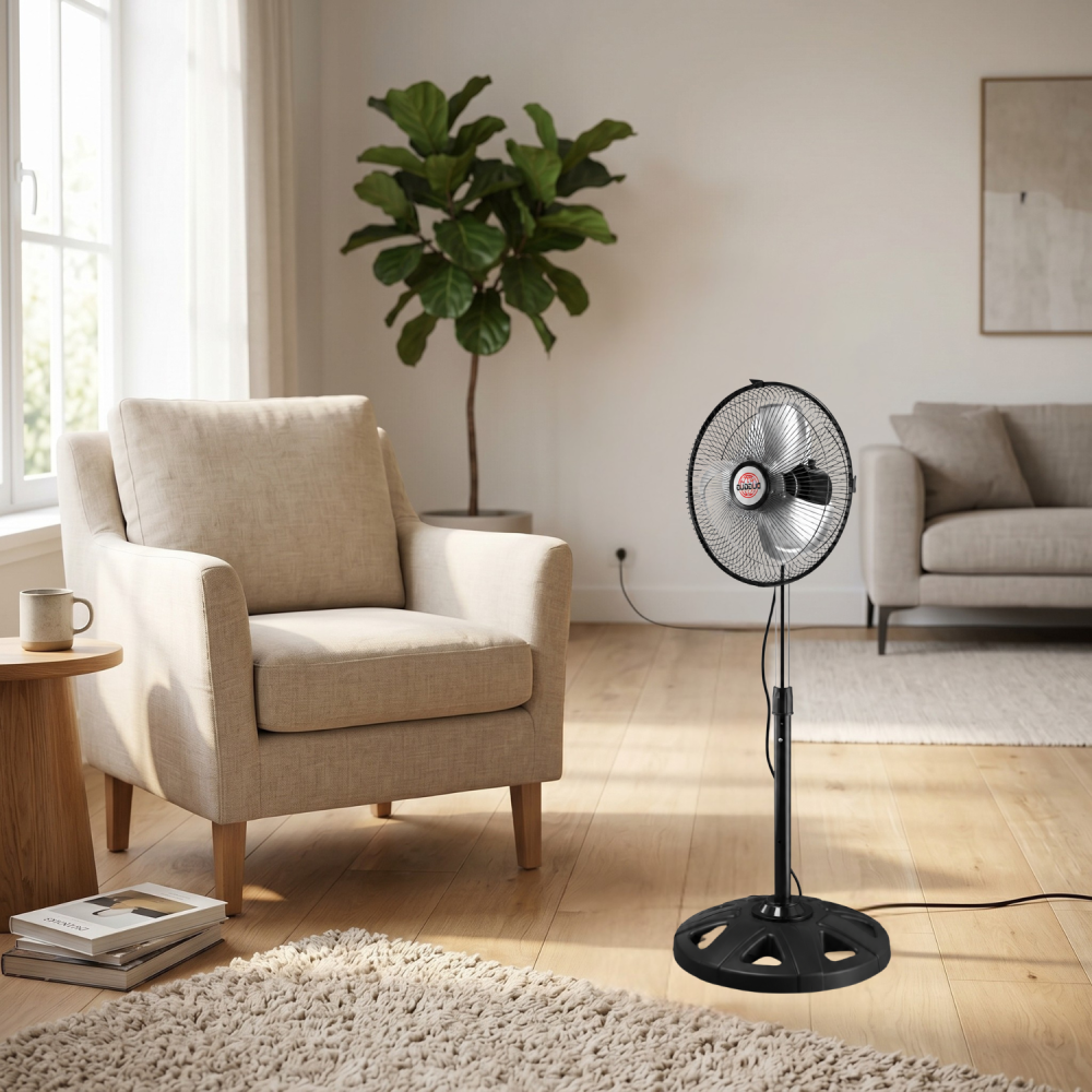 Ventilator cu Picior reglabil, 55W, 3 trepte de viteză, Oscilație automată, Diametru 28 cm, Inălțime ajustabilă 70-97 cm, negru [2]