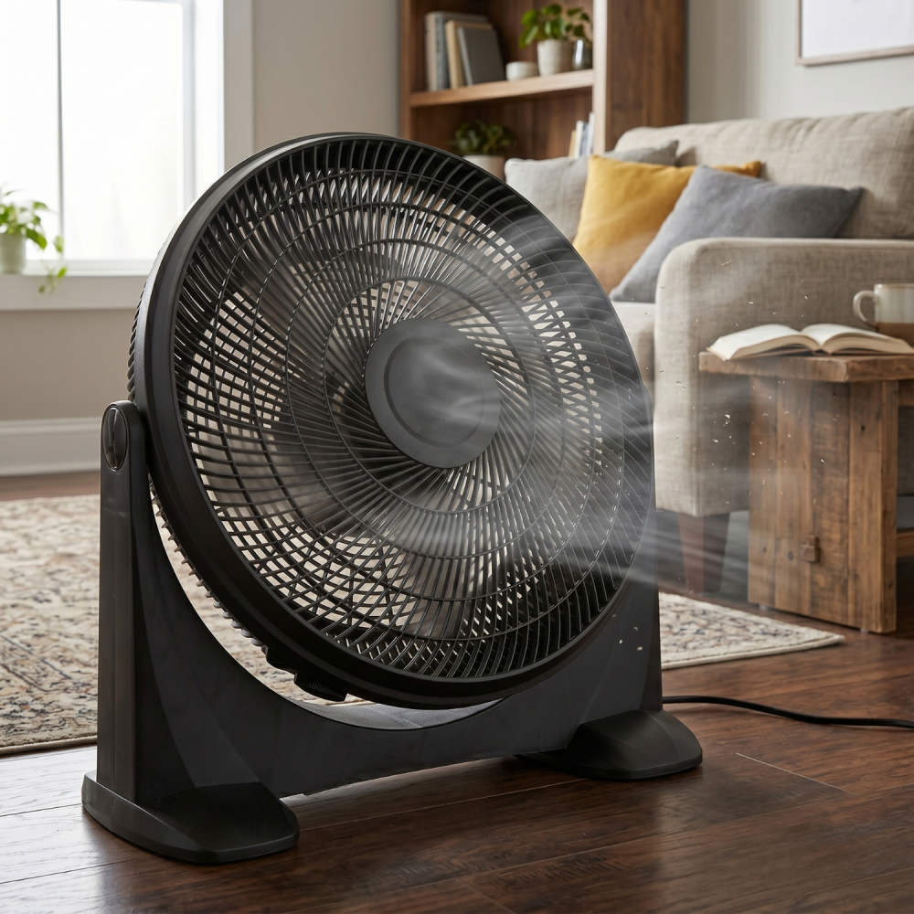 Ventilator de Podea, Diametru 50 cm, 3 trepte de viteza, Putere de 100W, Oscilatie, Negru [2]