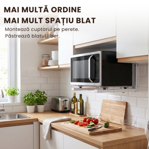 Suport cuptor cu microunde reglabil 28-46 cm pentru perete, metalic, alb, 50 kg [1]