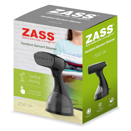 Aparat de calcat vertical portabil Zass ZGS 04, putere mare de 1500W, debit de abur 30 g/min, vaporizator rapid in 30s cu incalzitor de aluminiu, panou de control cu comutator tactil [1]