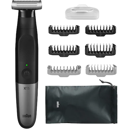 Aparat hibrid de barbierit si tuns barba Braun Series X XT5200 Wet&Dry, 2 x cap pentru ingrijire corporala,  4 piepteni, Saculet de voiaj, Negru [2]