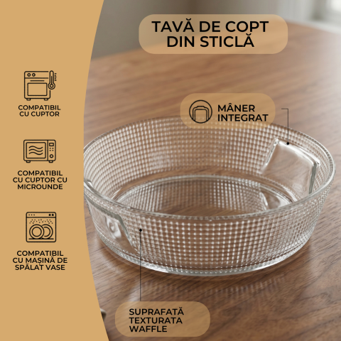 Bol mare din sticlă 247 mm Delisoga, salatieră rotundă transparentă cu model în relief, castron pentru salate, fructe, paste, garnituri și deserturi, bol de servire din sticlă pentru musafiri [8]