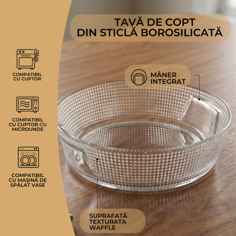 Bol mare din sticlă 247 mm Delisoga, salatieră rotundă transparentă cu model în relief, castron pentru salate, fructe, paste, garnituri și deserturi, bol de servire din sticlă pentru musafiri [3]