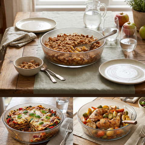 Bol mare din sticlă 247 mm Delisoga, salatieră rotundă transparentă cu model în relief, castron pentru salate, fructe, paste, garnituri și deserturi, bol de servire din sticlă pentru musafiri [6]