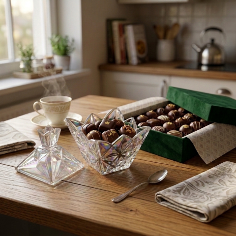 Bomboanieră din sticlă model cristal 188 mm Delisoga, bol decorativ cu aspect de cristal pentru bomboane, ciocolată, fursecuri, nuci și fructe uscate, recipient pentru masa festivă și living [1]