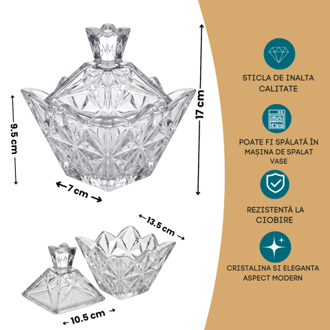 Bomboanieră din sticlă 188 mm Delisoga, bol mare pentru bomboane, ciocolată, fursecuri, nuci și fructe uscate, recipient de servire din sticlă pentru masa festivă, cafea, ceai și musafiri [3]