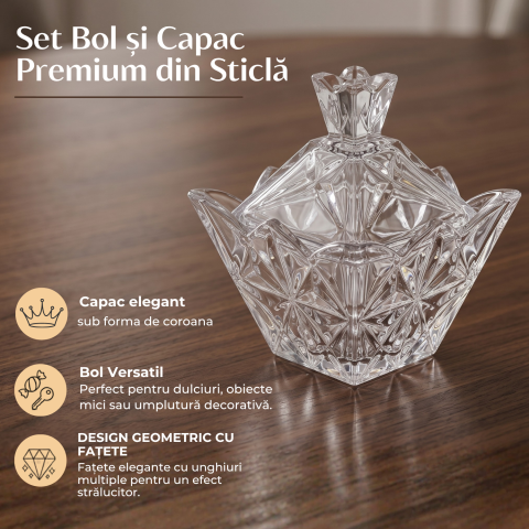 Bomboanieră din sticlă 188 mm Delisoga, bol mare pentru bomboane, ciocolată, fursecuri, nuci și fructe uscate, recipient de servire din sticlă pentru masa festivă, cafea, ceai și musafiri [2]