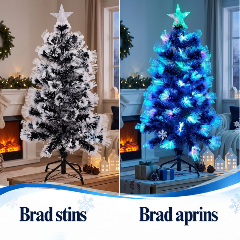 Brad artificial de Crăciun 90 cm cu fibră optică, lumini multicolore, aspect nins și stea luminoasă [3]