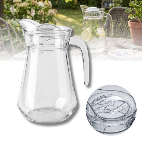 Carafă din sticlă 1,3 L Delisoga, carafă clasică cu mâner și cioc de turnare, pentru apă, suc, limonadă, vin și ceai rece, carafă transparentă de servire pentru masă, restaurant și terasă