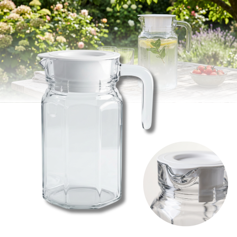 Carafă din sticlă cu capac 650 ml Delisoga, carafă mică cu mâner pentru apă, lapte, suc, cafea rece și ceai, carafă transparentă pentru micul dejun, birou, noptieră și masa de zi cu zi