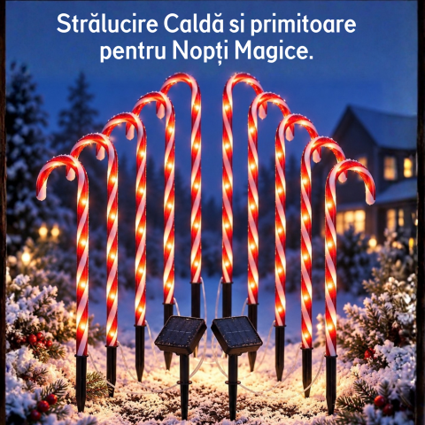 Set 10 lumini solare de Crăciun tip bastonaș acadea pentru alee și grădină, LED lumină caldă [2]