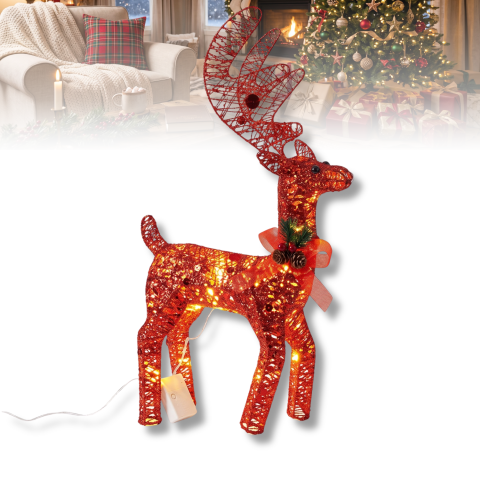 Decorațiuni Crăciun - Ren luminos decorativ de Crăciun cu LED-uri lumină caldă, roșu cu sclipici, 40 x 32 x 9 cm