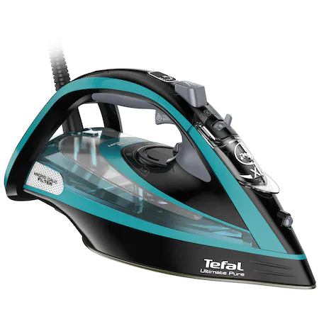 Fiare de calcat - Fier de calcat Tefal FV9844E0 Ultimate Pure, 3200 W, Talpa Durilium AirGlide, Autoclean, jet de aburi 250gr/min, Micro-Calc Filter 2in1, Negru/Bleu
