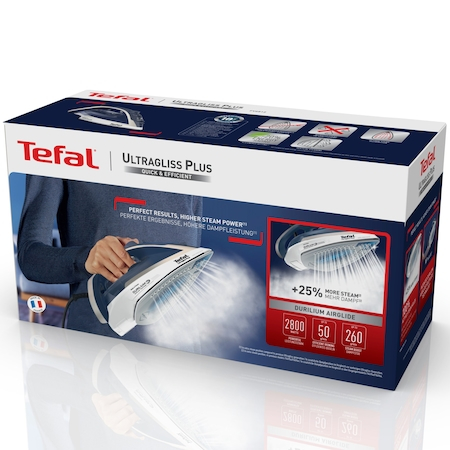 Fier de calcat Tefal Ultragliss Plus FV6812E0, 2800W, abur variabil 0-50 g/min, jet de abur 260 g/min, alb/albastru [5]