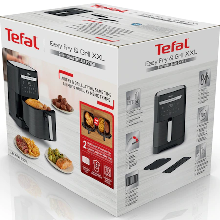 Friteuza cu aer cald Tefal EasyFry & Grill XXL EY801815, 1830W, tehnologie Extra Crisp, 8 programe, gratar incorporat, capacitate 6.5 l, 2 zone de gatire, invelis antiaderent, Negru [8]