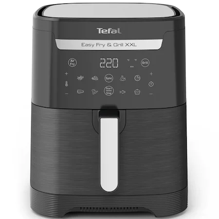 Friteuze - Friteuza cu aer cald Tefal EasyFry & Grill XXL EY801815, 1830W, tehnologie Extra Crisp, 8 programe, gratar incorporat, capacitate 6.5 l, 2 zone de gatire, invelis antiaderent, Negru
