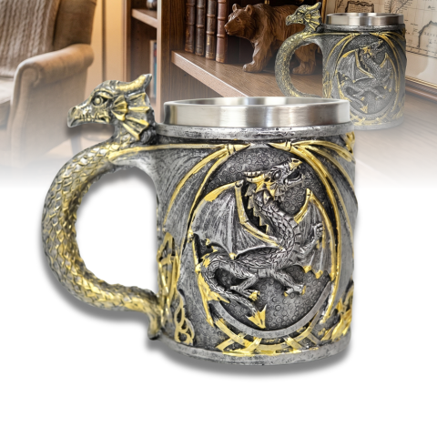 Cani Medievale - halba-bere-dragon-400ml-otel-inoxidabil-rasina.jpg
