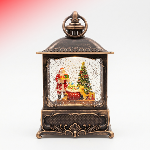 Felinare decorative - Felinar decorativ Crăciun cu Moș Crăciun și brad, ninsoare animată, lumină LED și muzică