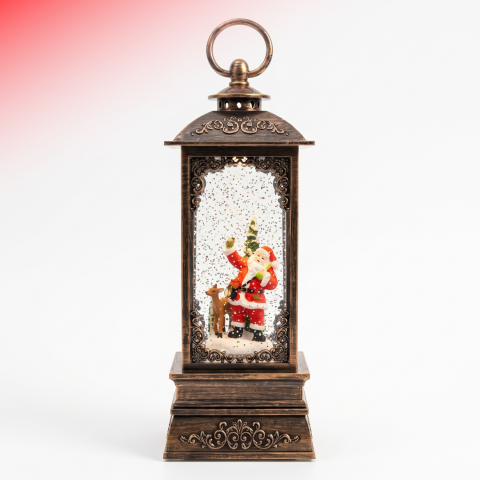Felinare decorative - felinar-decorativ-craciun-mos-craciun-ren-ninsoare-led-muzica-bronz-28-5-cm