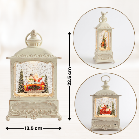 Felinar decorativ Crăciun cu Moș Crăciun, ninsoare animată, lumină LED și muzică [4]