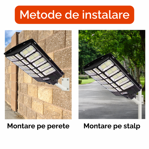 Lampă Solară Stradală LED 1000W Rixme 15 Zone, Senzor Mișcare, Telecomandă, IP67, Lampa solara exterior, Negru [7]